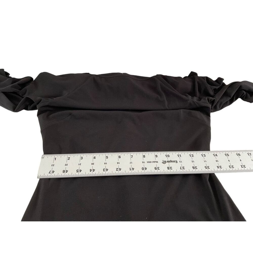 Bebe Black Ruffle Long Sleeve Boat Neck Sheath Cocktail Dress Small Y2K - Picture 11 of 13